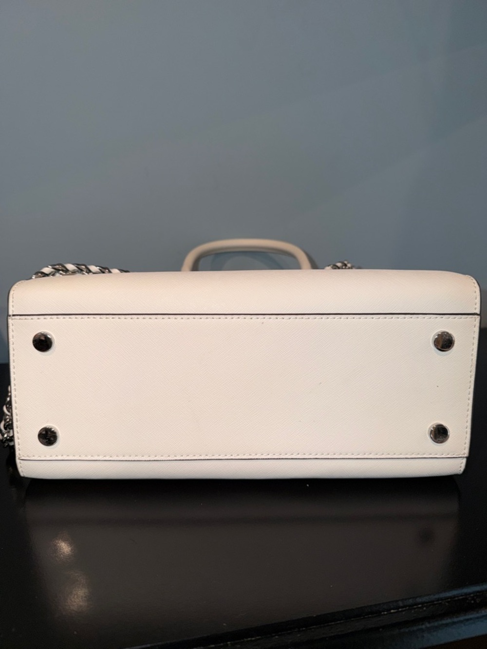 Michael Kors Carmen Medium White Saffiano Leather Satchel with Chain Strap - Picture 6 of 10